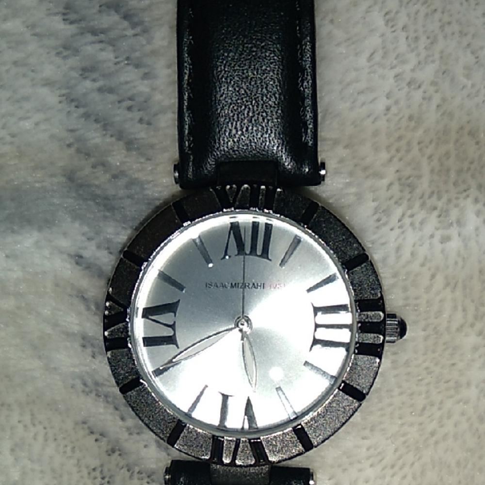 Isaac Mizrahi Live Watch Black Leather Band NWOT